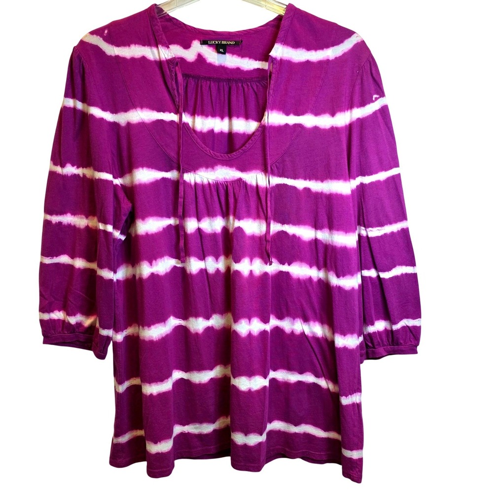 VTG Lucky Brand Tunic Top Tie-Dye Knit Womens XL Purple‎ Magenta Peasant
